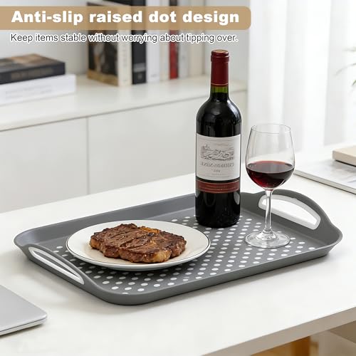 Non Slip Lap Trays with Handles, Set of 2 Food Trays for Eating on Couch, Dishwasher Safe Rectangular Serving Trays for Dinner, Breakfast & Snacks (Gray) - color: Gray