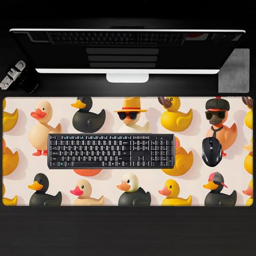 Colorful Rubber Duck Large Gaming Desk Mat,Rubber Non-Slip Cute Mouse Pad,31.5x11.8x0.12in Extended Fun and Playful Mousepad,Game Lover Mice Pads Gifts,Office Home Deskmat Decor - color: Rubber Duck