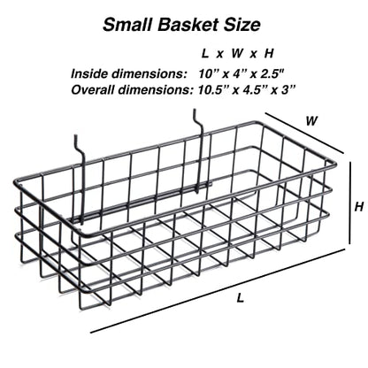 RightArrange Pegboard Basket Size S, Black - Hooks to Any Peg Board - Square Style Wire Shelf Baskets - Organize Tools, Workbench, Accessories, Garage Storage - Wall Organizer Attachments - size: Small