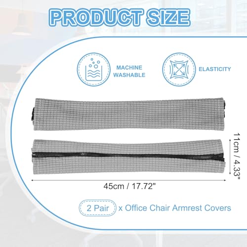 PATIKIL 18x4.3 in Office Chair Armrest Covers, 2 Pair Office Chair Arm Covers Long Computer Chairs Arm Rest Cover with Zipper Removable Rest Slipcover Hand Rest Protector, Light Gray - color: Light Gray, size: 18"