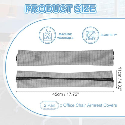 PATIKIL 18x4.3 in Office Chair Armrest Covers, 2 Pair Office Chair Arm Covers Long Computer Chairs Arm Rest Cover with Zipper Removable Rest Slipcover Hand Rest Protector, Light Gray - color: Light Gray, size: 18"