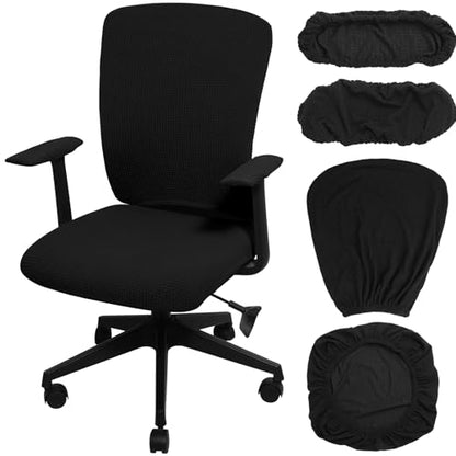 Tallew 4 Pcs Office Chair Covers Set Computer Universal Protective Stretchable Chair Seat Covers Desk Armrest Slipcovers Pads Office Cushion Backrest for Rotating (XL,Black) - color: Black