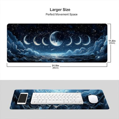 Moon Desk Mat Gaming Mouse Pad 31.5 x 11.8 Inch Moon Phases Clouds Stars Fantasy Night XL Mouse Pad Large Mousepad Extended Laptop Keyboard Mat Gaming Desk Pad Mouse Mat - color: Moon, size: 11.8W x 31.5L inches