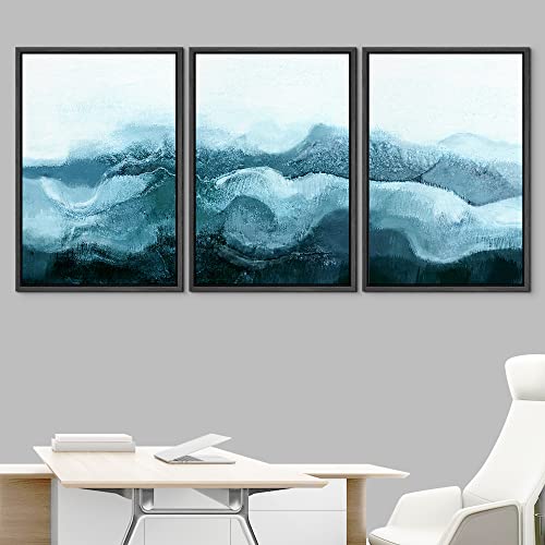 NWT Framed Canvas Print Wall Art Set Blue White Minimal Winter Cloud Mountain Abstract Wilderness Illustrations Art Rustic Scenic Relax/Calm for Living Room, Bedroom, Office - 16"x24"x3 Black - color: A02-2203-fo16, size: 16" x 24" x 3 Panels BLACK