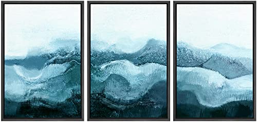 NWT Framed Canvas Print Wall Art Set Blue White Minimal Winter Cloud Mountain Abstract Wilderness Illustrations Art Rustic Scenic Relax/Calm for Living Room, Bedroom, Office - 16"x24"x3 Black - color: A02-2203-fo16, size: 16" x 24" x 3 Panels BLACK