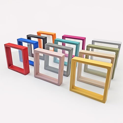 12PCS 3D Floating Frame Display Stand, Jewelry Box, Gift Box, Ornament Organizer, Small Travel Jewelry Box, PE Film Anti-Oxidation, Suspended Display Box Stackable (4.33 * 4.33, Type 5) - color: 4.33*4.33, Type 5