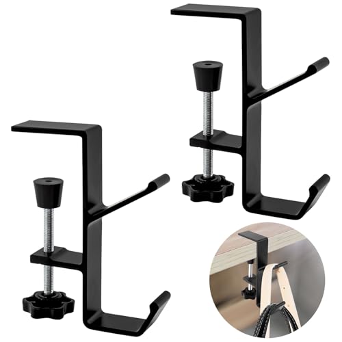 Desk Mount Bag Holder Hook Clamp-On Backpack Hanger Portable Desk Mount Headphones Holder Reduce Desk Clutter for Table Desk, Under Counter (Black, 2Pcs) - color: Black, 2Pcs