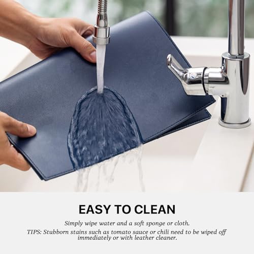 Baroyal Faux Leather Placemats Set of 6 Vinyl Washable Wipeable Table Mats for Kitchen Dining Table Heat Resistant Waterproof Modern Indoor/Outdoor Placemats Non-Slip Easy Clean Place Mats (Navy Blue) - color: B-navy Blue