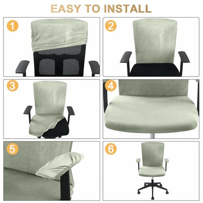 Tallew 4 Pcs Office Chair Covers Set Computer Universal Protective Stretchable Chair Seat Covers Desk Armrest Slipcovers Pads Office Cushion Backrest for Rotating(Bean Green) - color: Bean Green