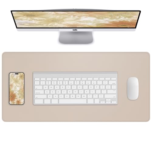 Desk Pad Mat 23.6"x13.7" - Waterproof Mouse Pad & Desk Protector, Non-Slip PU Leather for Gaming Keyboard/Mouse, Stitched Edge XL Office Desk Pad with Ergonomic Support(Beige) - color: Beige, size: 23.6" x 13.7"