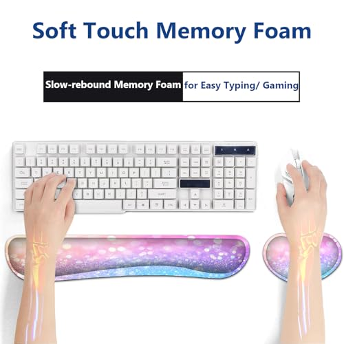 Large Mouse Pad + Keyboard Wrist Rest Set, Extended Gaming Mousepad (31.5X11.8 inch) with Non-Slip Rubber, Ergonomics Memory Foam Mouse Wrist Rest Support, Pink Purple Glitter Bokeh XXL Desk Pad - color: Yu-Mouse Pad-3-B45