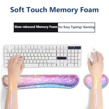 Large Mouse Pad + Keyboard Wrist Rest Set, Extended Gaming Mousepad (31.5X11.8 inch) with Non-Slip Rubber, Ergonomics Memory Foam Mouse Wrist Rest Support, Pink Purple Glitter Bokeh XXL Desk Pad - color: Yu-Mouse Pad-3-B45