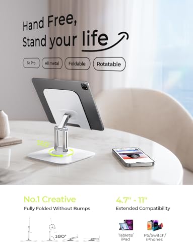 LISEN for iPad Stand Holder Adjustable Tablet Stand for Desk, 2026 for iPad Accessories Rotating Display Stand PC Office Accessories (Black) - color: White