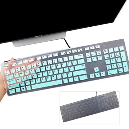 2PCS Keyboard Cover for Dell KM636 KB216 KB216t KB216d KB216p Wired & Wireless Keyboard, Dell Optiplex 5250 3050 3240 5460 7450 7050, Dell Inspiron Desktop 24" 27" 5400 5490 7700 7790 3475 3670 3477 - color: MintGreen+Clear