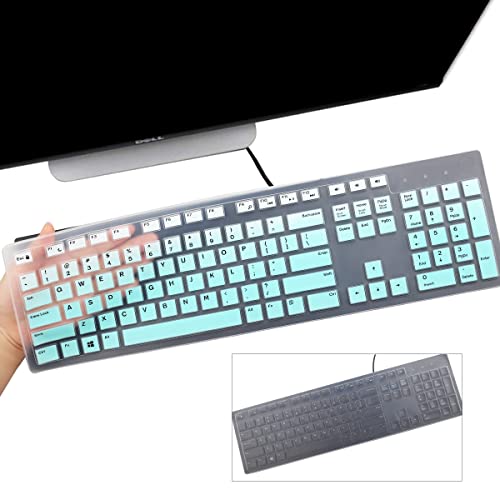 2PCS Keyboard Cover for Dell KM636 KB216 KB216t KB216d KB216p Wired & Wireless Keyboard, Dell Optiplex 5250 3050 3240 5460 7450 7050, Dell Inspiron Desktop 24" 27" 5400 5490 7700 7790 3475 3670 3477 - color: MintGreen+Clear