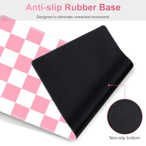Pastel Pink White Checker Mouse Pad Set, 4 in1 Ergonomics Keyboard Desk Mat with Memory Foam Wrist Rest, Extended Game Mousepad, Non-Slip Large Gaming Desk Pad Matt Easy Typing Pain Relief - color: Pastel Pink White Checker