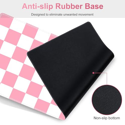Pastel Pink White Checker Mouse Pad Set, 4 in1 Ergonomics Keyboard Desk Mat with Memory Foam Wrist Rest, Extended Game Mousepad, Non-Slip Large Gaming Desk Pad Matt Easy Typing Pain Relief - color: Pastel Pink White Checker