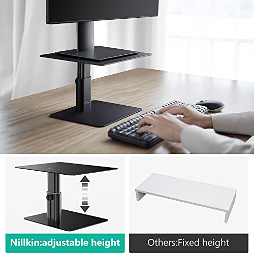 Nillkin Monitor Stand for Desk, Adjustable Height Computer Monitor Stand, Ergonomic Aluminum Computer Stand for Desktop Monitor, iMac, Studio Display XDR, Dell, HP, Lenovo, Other Screen Display, Black - color: Black
