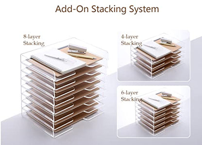 SANRUI 2-Tier Acrylic Paper Tray Organizer, Clear Stackable File Organizer for Desk, Paper Sorter Desk Organizer for Home Office Supplies - style: Enlarged File Trays 2 Tier