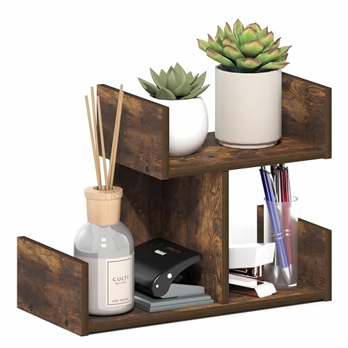 Furinno HERMITE Desk Organizers and Accessories, 2-Tier U-Shape Office Organization Shelf, Desk Top Book Shelf, for Office Supplies, Office Desktop Accessories, Amber Pine - color: Amber Pine, size: 12.4-Inch