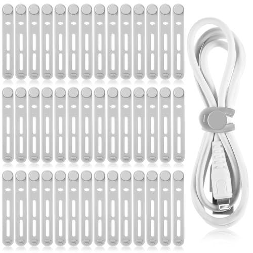 Tellegloww 42 Pcs Silicone Cable Ties Reusable Cord Organizer Adjustable Data Cable Wraps for Earphone Phone Charger Computer Cord Management Straps Travel Essentials(Gray,3.15 Inch) - color: Gray,, size: 3.15 Inch