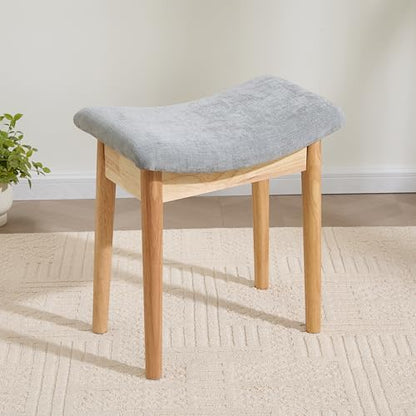 Royal Windsor Vanity Stool with Saddle Cushion, 18 Inch Makeup Vanity Chair for Living Room, Modern Foot Stool Ottoman Piano Bench,Small Upholstered Bench for Bedroom, Grey - color: 10.2"d Light Grey+wood Grain