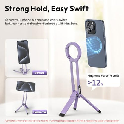 ULANZI MA30 Magnetic Phone Tripod Stand for iPhone, Aluminium Maglock Smartphone Mini Tripod Pocket Cell Phone Stand Strong Magnet Compatible with iPhone 17 16 15 14 13 12 Series, Lavender - color: Lavender
