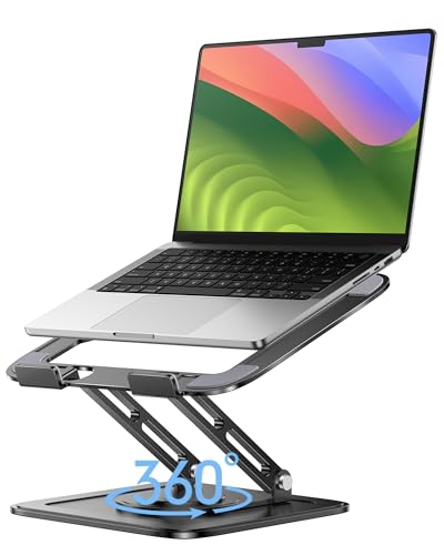 LOXP Adjustable Laptop Stand, Computer Stand with 360 Rotating Base, Ergonomic Laptop Riser Mount for Desk Foldable Protable Computer Desk Fits with MacBook Pro Air (10-16") - Black - color: Classic Black