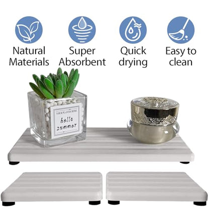 Set of 3 Diatomite Hand Soap Holder, Water Absorbing Stone Tray for Kitchen Countertop, Fast-Drying Bathroom Trays(1pcs 20 x 10cm + 2pcs 10 x 10cm White) - color: 1pcs 20 X 10cm + 2pcs 10 X 10cm White