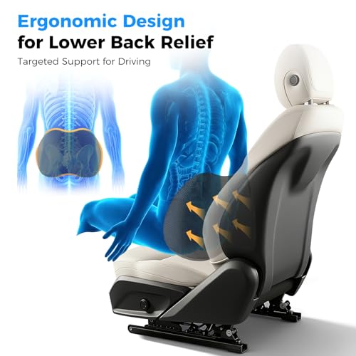 Lumbar Support Pillow for Car, Memory Foam Back Cushion for Lower Back Pain Relief, Ergonomic Car Seat Support with Breathable Airflow Channels for Driving, Office Chair, Wheelchair - size: longest 15.35" * widest 10.83"* highest 4.72"