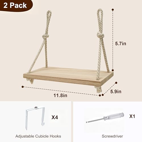 2-Pack Cubicle Shelf Hanging, Office Cubicle Wall Shelf with Rope Adjustable Hooks, Office Decor Desk Accessories, Organizer, Storage in Workspaces