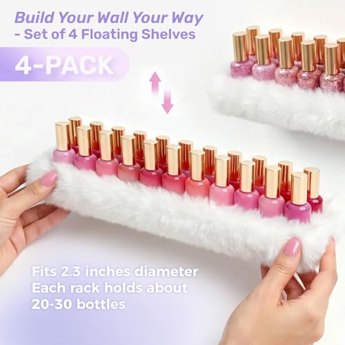 Care&More YJ 15 Inch Nail Polish Shelves, 4-Pack Fluffy Nail Polish Rack for Storing Nail Bottles, Sunglasses, Essential Oils, Plush Soft White - color: White