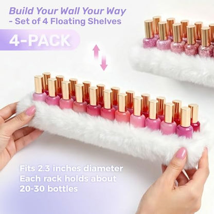 Care&More YJ 15 Inch Nail Polish Shelves, 4-Pack Fluffy Nail Polish Rack for Storing Nail Bottles, Sunglasses, Essential Oils, Plush Soft White - color: White