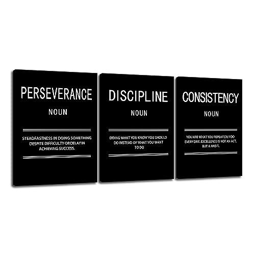 Perseverance Discipline Consistency Motivational Canvas Office 3 Panel Print Wall Art Inspirational Poster Painting Modern Inspiring Artwork for Home Living Room Decor Ready to Hang [36''Wx 16''H] - color: Inspirational-8, size: 16.00" x 36.00"