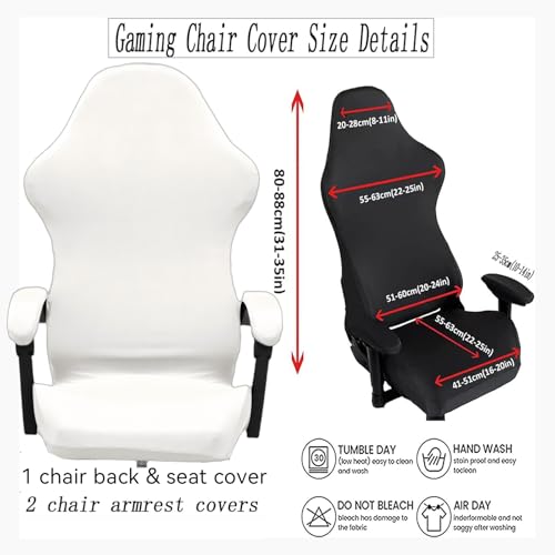 Gaming Chair Cover Set with Armrest Covers, Stretch Ruffled Slipcover for Racing Office Computer Reclining Chairs (White) - color: White