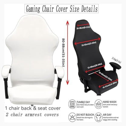Gaming Chair Cover Set with Armrest Covers, Stretch Ruffled Slipcover for Racing Office Computer Reclining Chairs (White) - color: White
