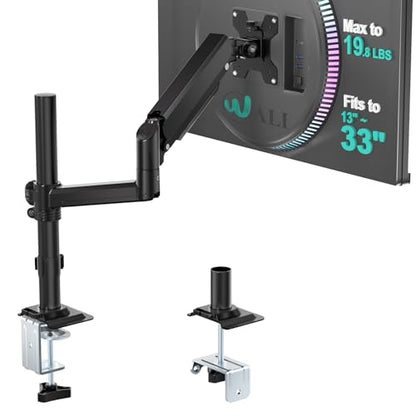 WALI Single Monitor Arm 13-33 Inch, Single Monitor Mount, Vesa Desk Mount up to 19.8lbs Single Monitor Stand with Clamp, VESA 75x75mm or 100x100mm Compatibility(GSDM001), Black - size: 13" to 33"