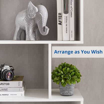 Cozy Castle Set of 2 Geometric Bookcase, S-Shaped Modern Bookshelf, Room Divider Bookshelf, 62" Tall Unique Abstract Bookcase with 5-Tier Display Shelf for Living Room Office, White - color: White