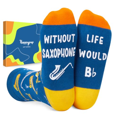 HAPPYPOP Music Gifts for Music Lovers - Guitar Saxophone Violin Socks for Musicians Players - color: Without Saxophone Life Would B