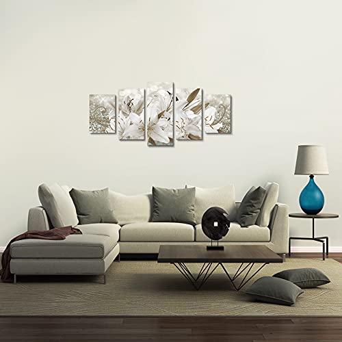 LUDUHU White Orchid Flowers Canvas Print - Abstract Floral Wall Art Painting Decor for Home Decoration Artwork Picture Bedroom (B,Oversize 40x20inch) - color: B, size: Oversize 40x20inch