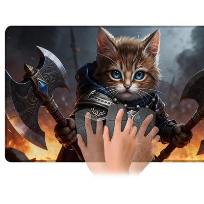 Playmat for MTG Samurai Cat Magic Play Mat 24x14 Inch Card Game Mat for Magic The Gathering TCG PTCG Playmat with Free Storage Bags Non-Slip Backing and Stitched Edge - color: Samurai Cat No With Zones