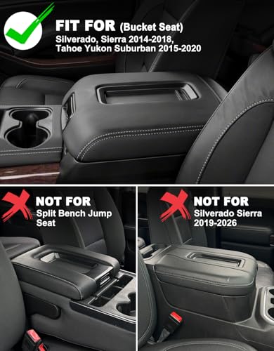 Center Console Armrest Cover for GMC Sierra & Chevrolet Silverado 2014-2018, Tahoe & Yukon & Suburban 2015-2020, Bucket Seat, Car Armrest Protector, Scratchproof, Black - color: Black