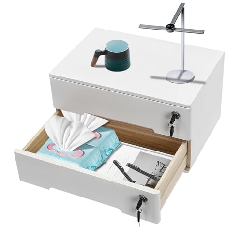 Wooden Desk Organizer with Drawers & Lock, Desktop Countertop Storage Cabinet Lockable Home Office Supplies File Tabletop Organizing Unit (2 Drawer - Modern White) - style: 2 Drawer - Modern White