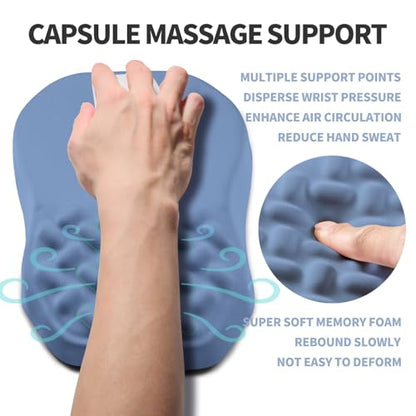 Ergonomic Raised Mouse Pad Wrist Support with Bilateral Slope Memory Foam Mousepad for Wrist Rest and Carpal Tunnel Pain Relief 11.8x7.9〃 Stone Blue - color: Stone Blue