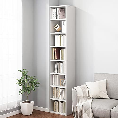 IOTXY Small Narrow Corner Bookcase - 71 Inches Tall Gap Freestanding Storage Cabinet, 8 Lattices Open Shelves Tower Rack, Cubes Bookshelf in White - color: White, size: 8-Cubes without Door