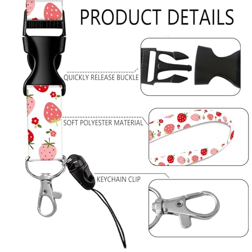 ID Badge Holder with Lanyard Fashionable ID Card Holders with Retractable Lanyards Soft Fiber Metal Clip Sturdy Buckle for Key Wallet Work Nurse Teacher (Cute Strawberry) - color: Cute Strawberry
