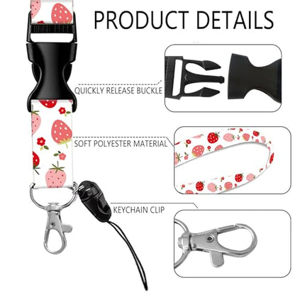 ID Badge Holder with Lanyard Fashionable ID Card Holders with Retractable Lanyards Soft Fiber Metal Clip Sturdy Buckle for Key Wallet Work Nurse Teacher (Cute Strawberry) - color: Cute Strawberry