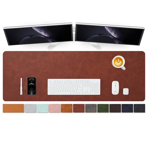 Distressed Leather Desk Mat - Non-Slip PU Desk Pad for Office and Home - Desk Organization and Accessories - Ideal for Large Mouse Pad and Desk Mats on Top of Desks(Mahogany,47.2"x 17") - color: Mahogany, size: 47" x 17"