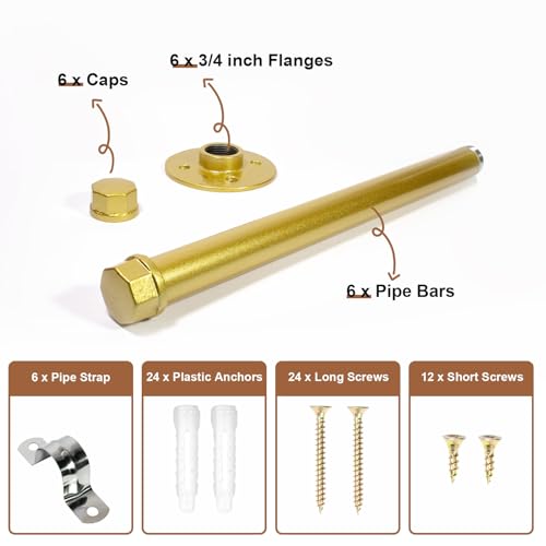 Pintuson 6 Pcs Industrial Pipe Clothes Bar 12 Inch - Wall Mount Clothing Rack - Face Out Closet Rods for Hanging Clothes Commercial Retail Boutique Laundry Shirt Display - Golden - color: Golden 12" Clothes Rack
