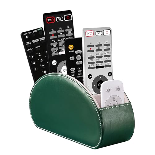 Remote Control Holders Organizer Box with 5 Compartment PU Leather Caddy | Multi-functional Office Desk Storage Caddy Store Tv Remote for Media Player,Brush,Pencil,Glassees&Office Supplies - color: Dark Green, size: S